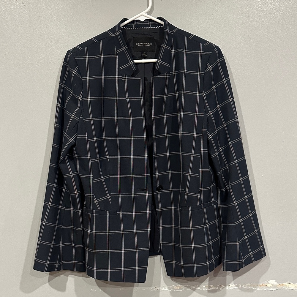 Banana Republic Navy Plaid Blazer